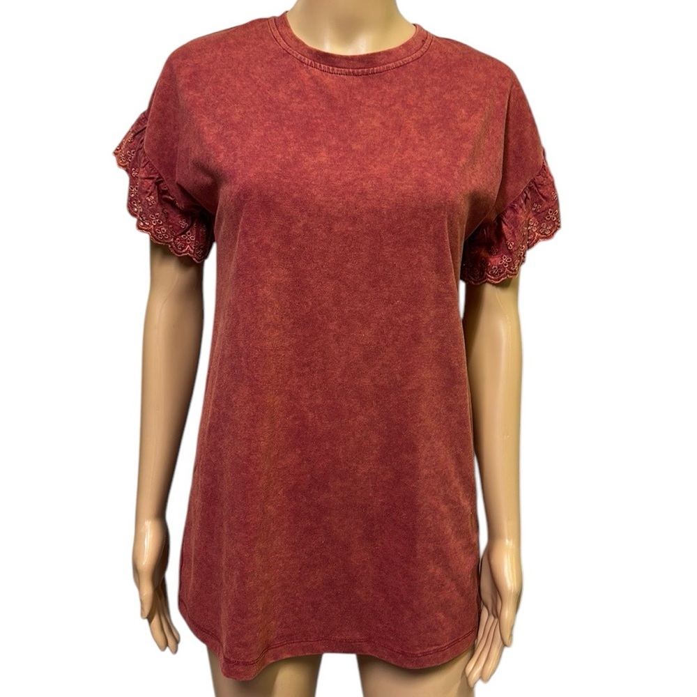 Stevie Hender Eyelet Ruffle Sleeve Top Womens Small